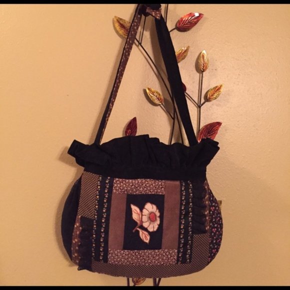 Handbags - Boho Purse Vintage Cottage Floral Quilted Patch Corduroy and Lace